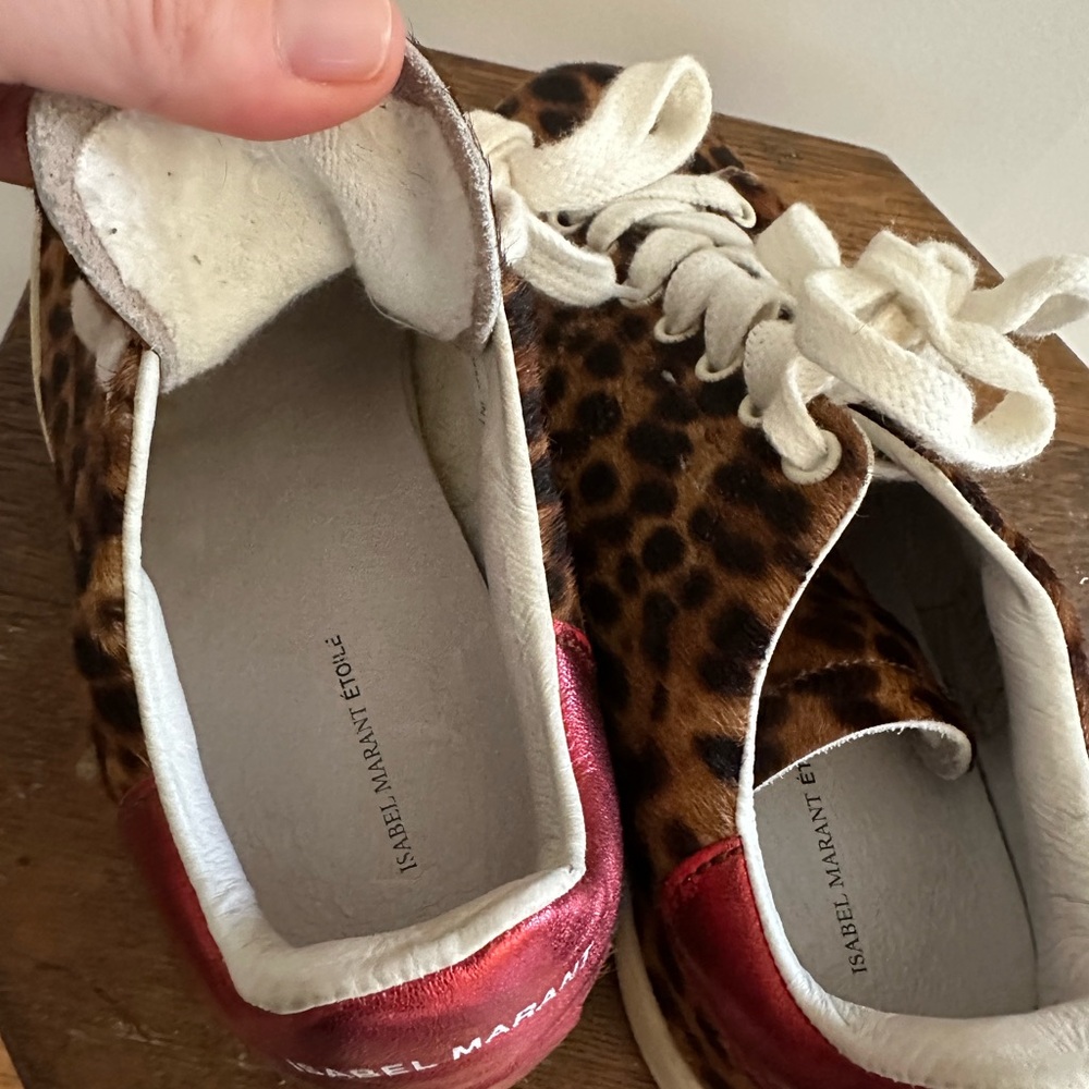 Isabel Marant cowhide Leopard Print Sneakers with Red Accents - Picture 6 of 6